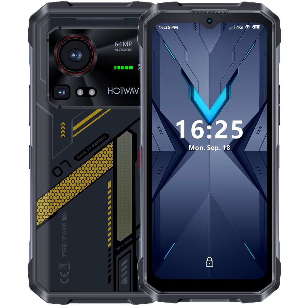 Telefon mobil HOTWAV Hyper 7, 5G, Dual SIM, 5G, 6.6-inch 2K 120Hz, Octa-Core Dimensity 7050, 24GB RAM, 256GB, RGB Light Dynamic, 64MP + 32MP, 10800mAh, NFC, IP68/IP69K, Android 14, Yellow