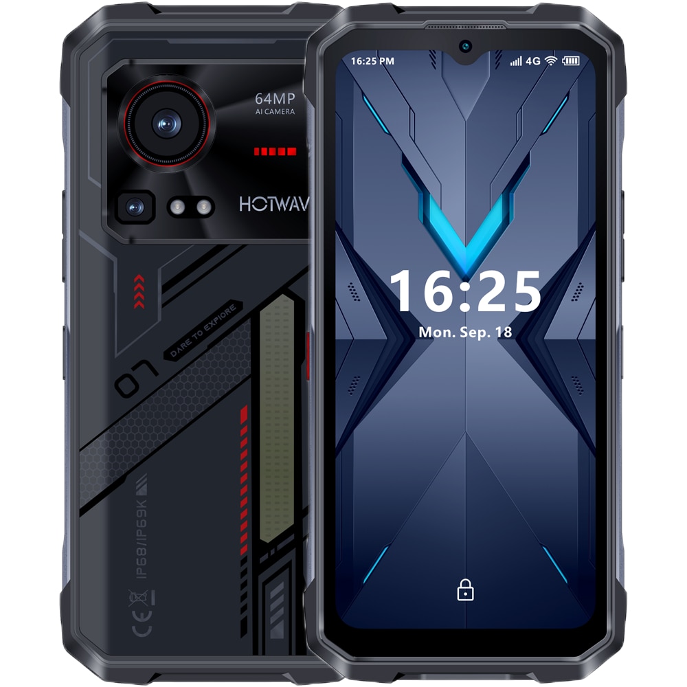 Telefon mobil HOTWAV Hyper 7, 5G, Dual SIM, 5G, 6.6-inch 2K 120Hz, Octa-Core Dimensity 7050, 24GB RAM, 256GB, RGB Light Dynamic, 64MP + 32MP, 10800mAh, NFC, IP68/IP69K, Android 14, Black