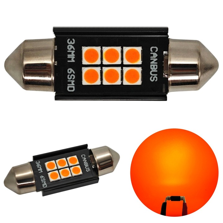 2 db, C5W, 36mm LED, izzó SV8.5, 12-24V, CANBUS - színek Narancs
