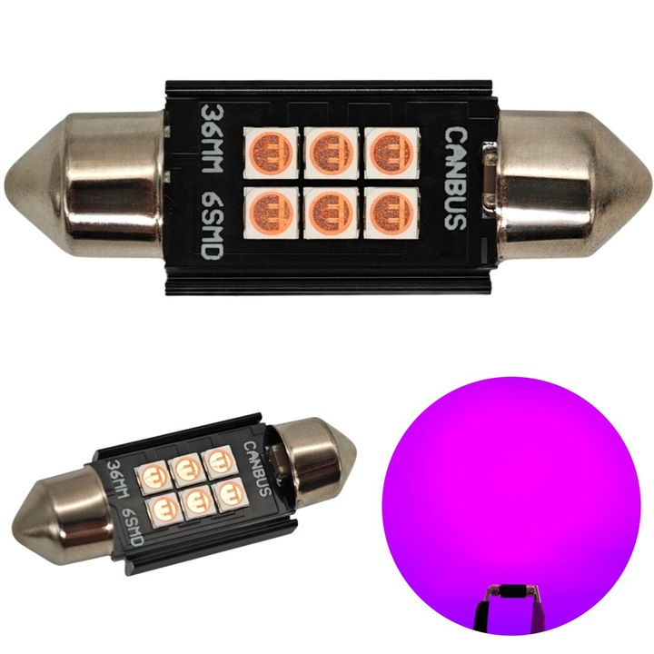 2 db, C5W, 36mm LED, izzó SV8.5, 12-24V, CANBUS - színek Rózsaszín