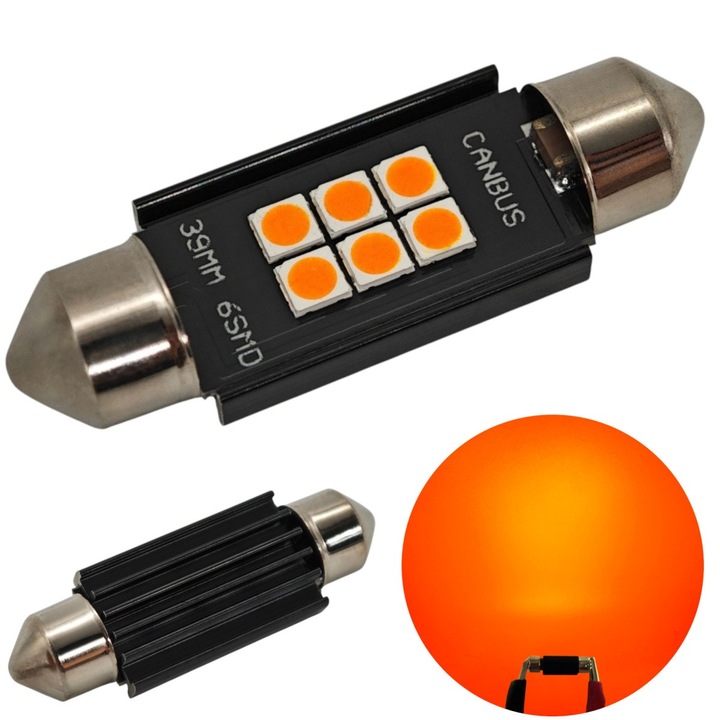 2 db, C5W, C10W LED, izzó SV8.5, 12-24V, CANBUS, 39mm - színek Narancs