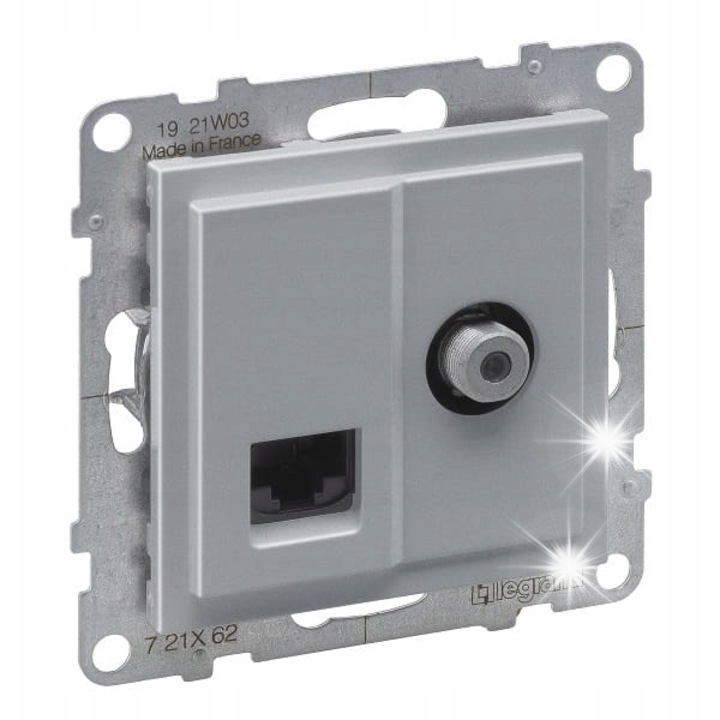 Комплект розетки TV + RJ45, Legrand, АЛУМИНИЕВА, тип F, UTP 6