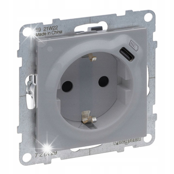 Контакт Legrand Suno, алуминиев, с USB-C, за вграждане, IP-20