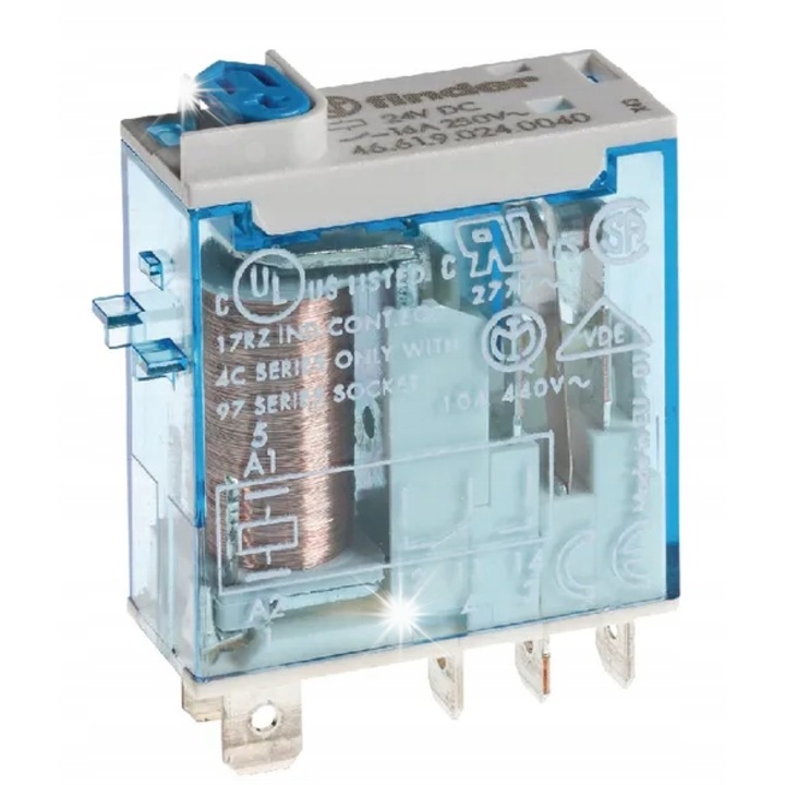 Реле 1W 16A 12V/DC Finder, 1 отворен контакт, 1 затворен контакт, 12,4x32,8x29мм