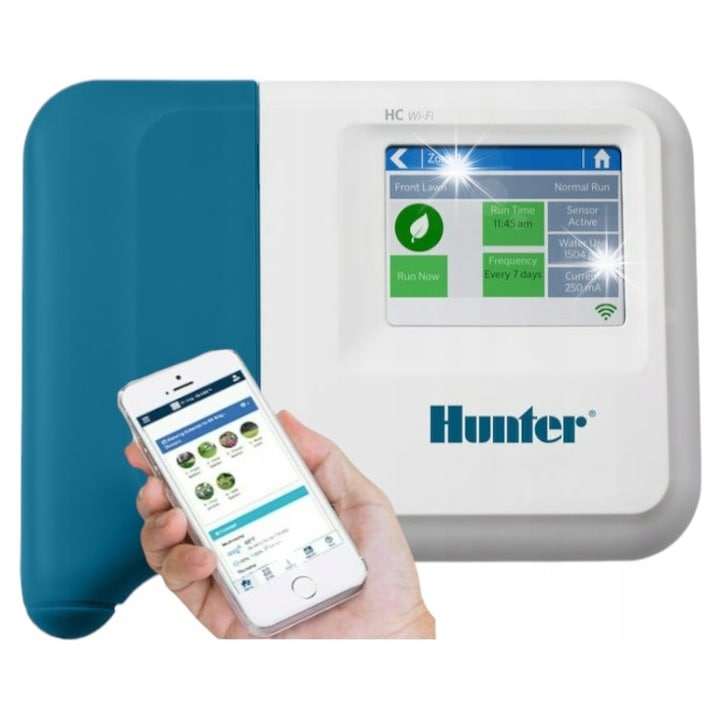 Програматор за напояване, Hunter, HC 1201i-E, 12 секции, WiFi, 7см тъчскрийн