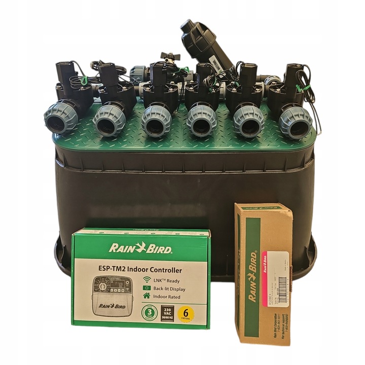 Комплект за напояване, Rain Bird, 6 секции с филтър, контролер TM2, сензор за дъжд, за PE тръба 25 мм