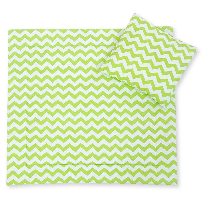 Set lenjerie pentru bebelusi Bobono, cu perna si patura, 100% bumbac, certificat Okotex, verde Chevron, 34x38cm, 77x77cm