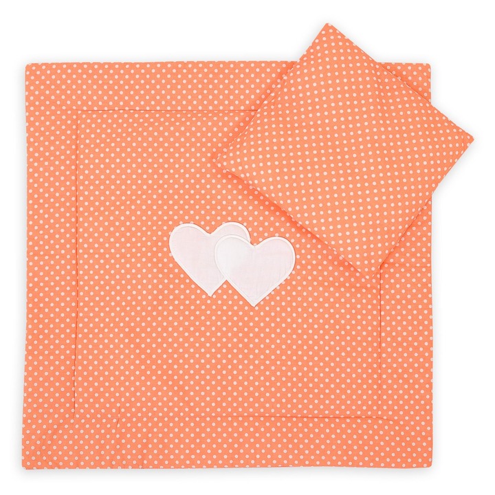 Set lenjerie pentru bebelusi Bobono, cu perna si patura, 100% bumbac, 34x38cm, 77x77cm, portocaliu