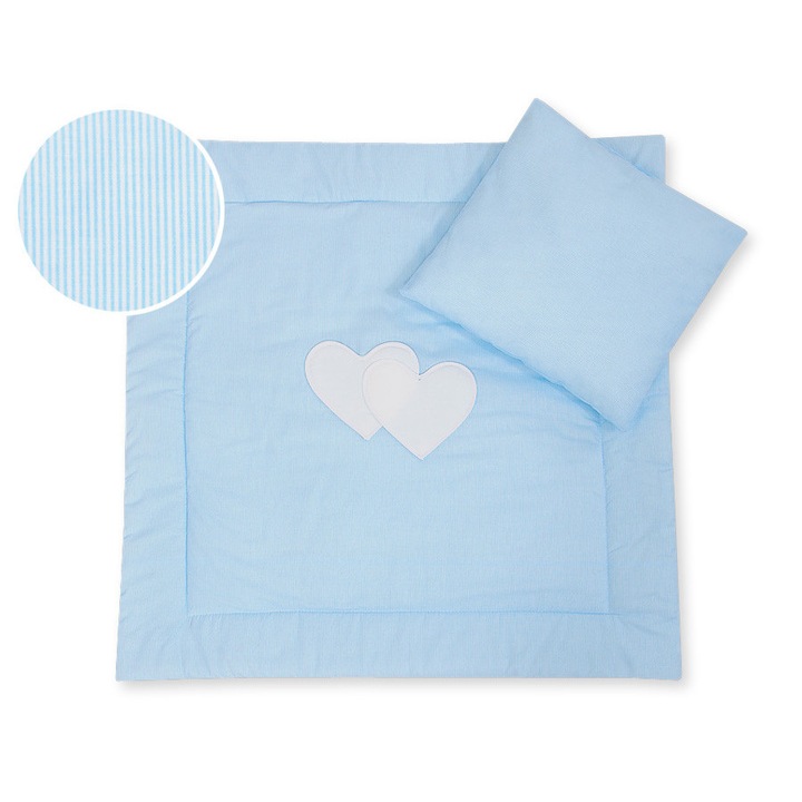 Set pentru bebelusi Bobono, cu perna si patura, 100% bumbac, albastru, 34x38cm, 77x77cm