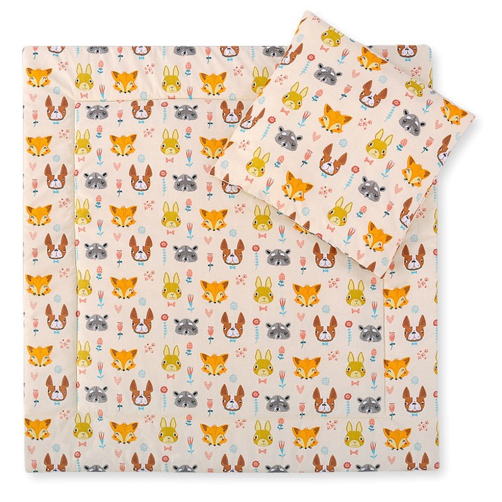 Set pentru bebelusi Bobono, cu perna si patura, 100% bumbac, 34x38cm, 77x77cm