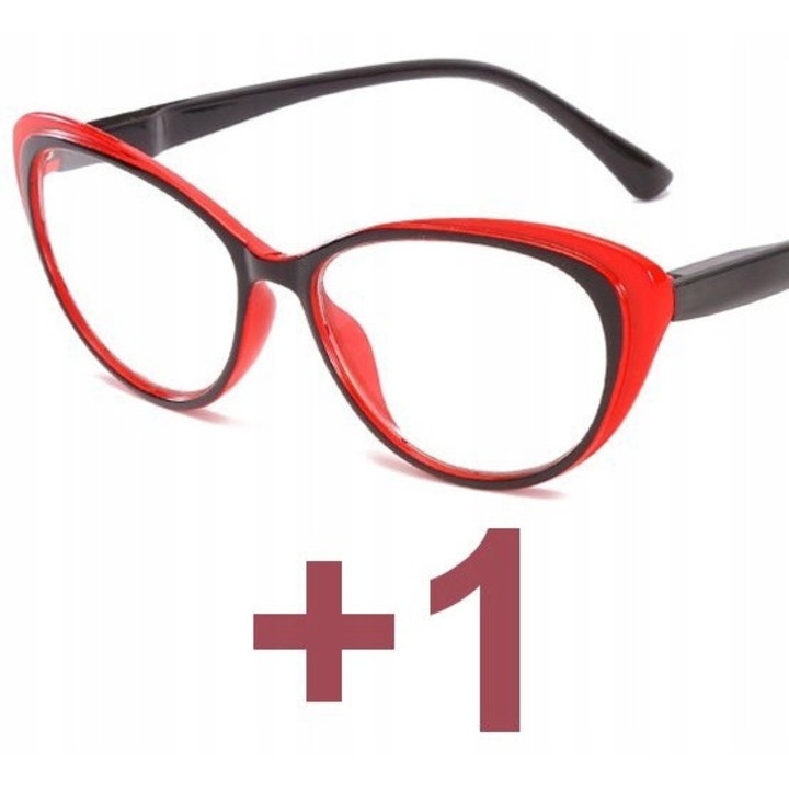 Ochelari de citit, negri-roșii, plastic, hipermetropie +1.00