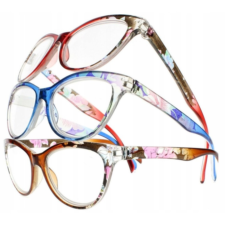 Ochelari de citit pentru femei, plastic, hipermetropie +3.00, multicolor