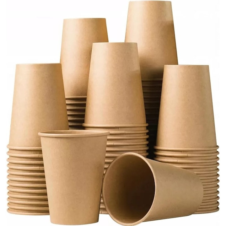 100 darab 250 ml-es, környezetbarát, biológiailag lebomló kraftpapír pohár készlet