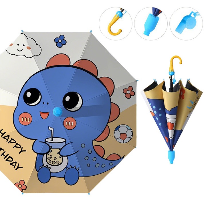 Детски чадър WEPZSXO, UV защита, дизайн динозавър, компактен, син, 75x9x8см