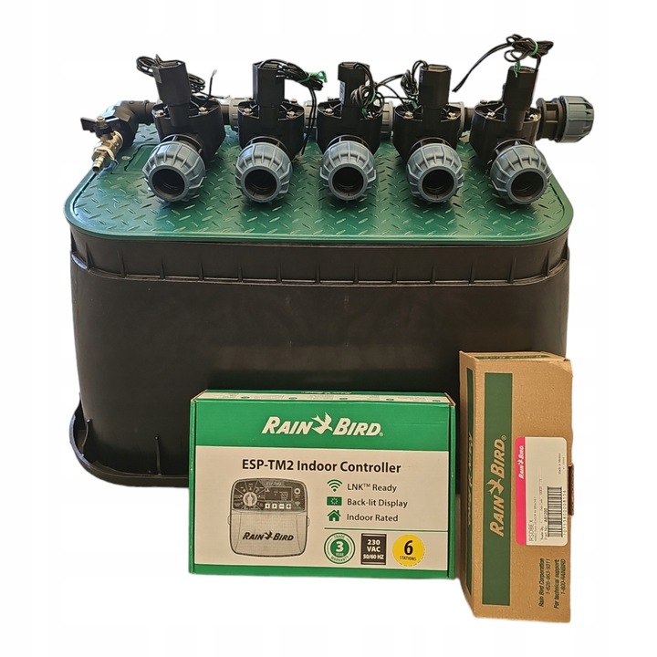 Комплект за напояване, Rain Bird, 5 секции с контролер TM2, сензор за дъжд RSD-BEX, за PE тръба 20 мм
