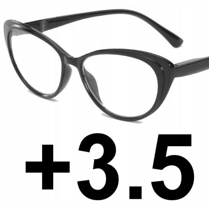 Ochelari de citit, negru, +3.50, plastic, pentru femei