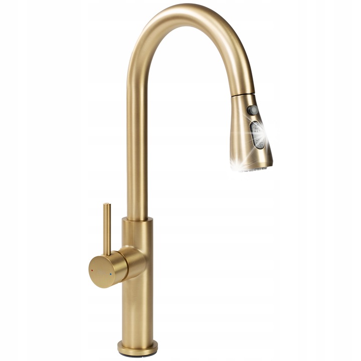 Кухненска батерия Rea, модел Nest, с изтеглящ се чучур, месинг, златиста, 485x290mm