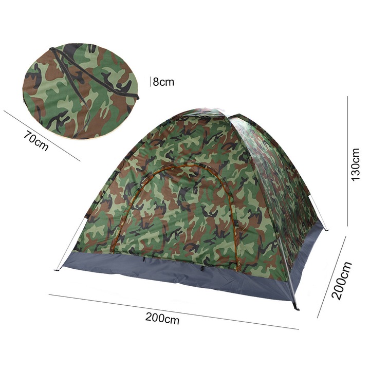 Cort camping 3-4 persoane, KOOZAK, camuflaj, impermeabil, 200x200x130cm