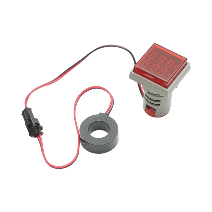 Indicator digital ampermetru si voltmetru LED rosu 0-100A/50-500V AC Ø 22mm Breckner Germany