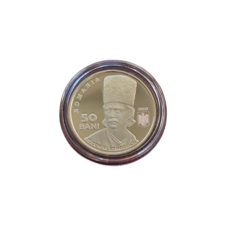 Moneda Romania, 50 Bani proof 2021, 200 ani de la Revolutia lui Tudor Vladimirescu din 1821, incapsulata