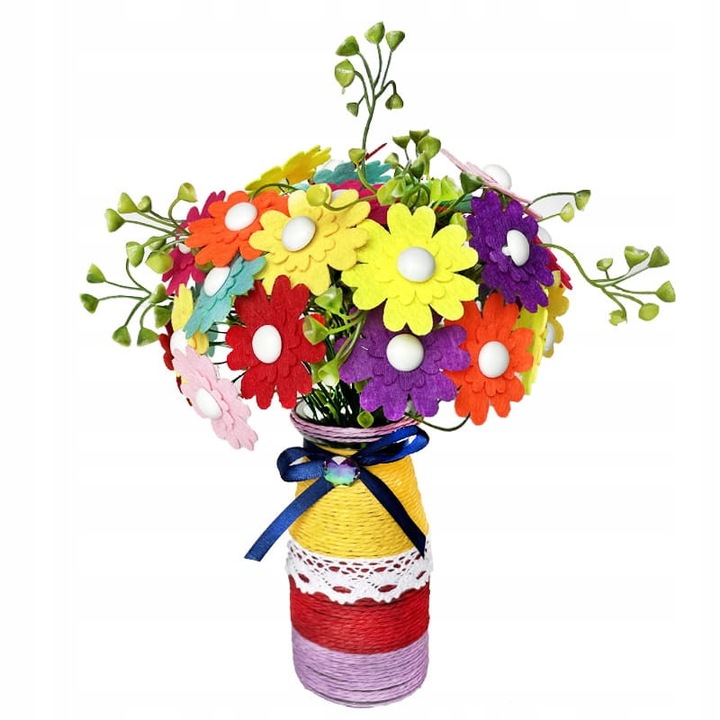 Творчески комплект Направи си сам, Флакон с цветя Гербер, Подарък за Деня на майката, Хабари, Идеален за подарък, Полар, Комплект с аксесоари, Образователна дейност, Ниво на трудност 5/7, 23 см x 5,5 см x 19,5 см, Многоцветен