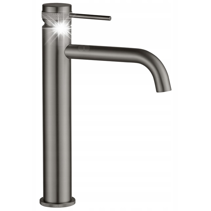 Rea Lungo Grip magas mosdó csaptelep, titán, 28cm, pultra szerelhető, kerámia mechanizmussal.