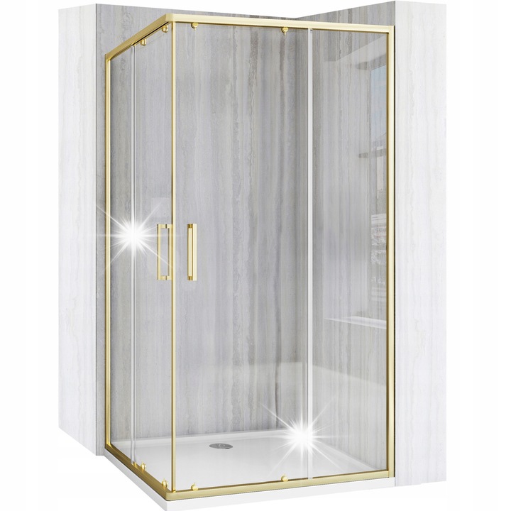Душ кабина 90x90см Rea CITY Zlota, плъзгаща, алуминий, прозрачно стъкло