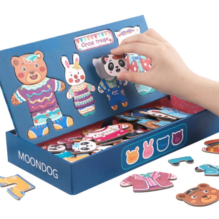 Mágneses oktatójáték gyerekeknek, MzcrJosv, öltöztethető állatok, 5 téma, fa, 3 év