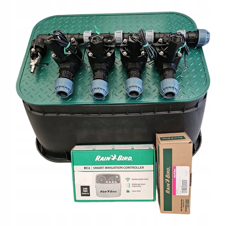 Комплект за напояване, Rain Bird, 4 секции, с контролер RC2 WiFi, сензор за дъжд, 32 мм