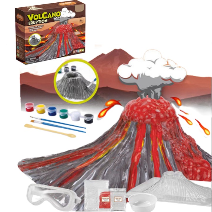 MzcrJosv STEM oktatókészlet, vulkánkitörés kísérlet, DIY tudományos játék, fa, 3 év