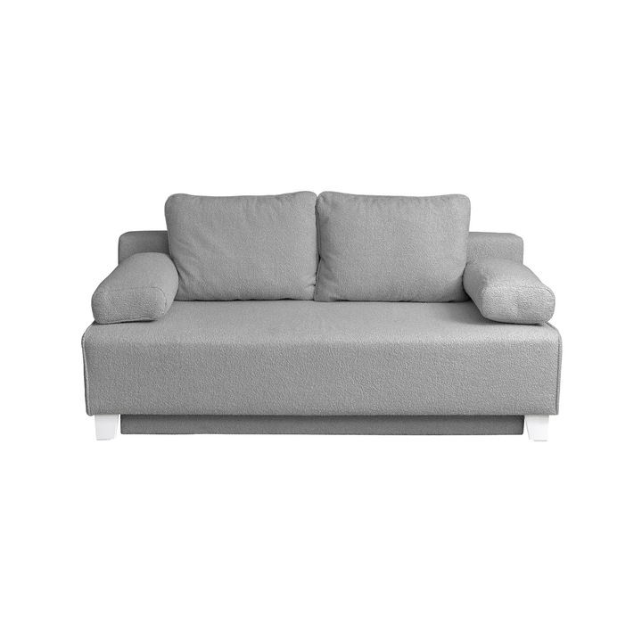 Canapea extensibila Expomob YASMIN II BUCLE, 3 locuri, cu arcuri si lada depozitare, dimensiune 190x100x90 cm, culoare gri deschis