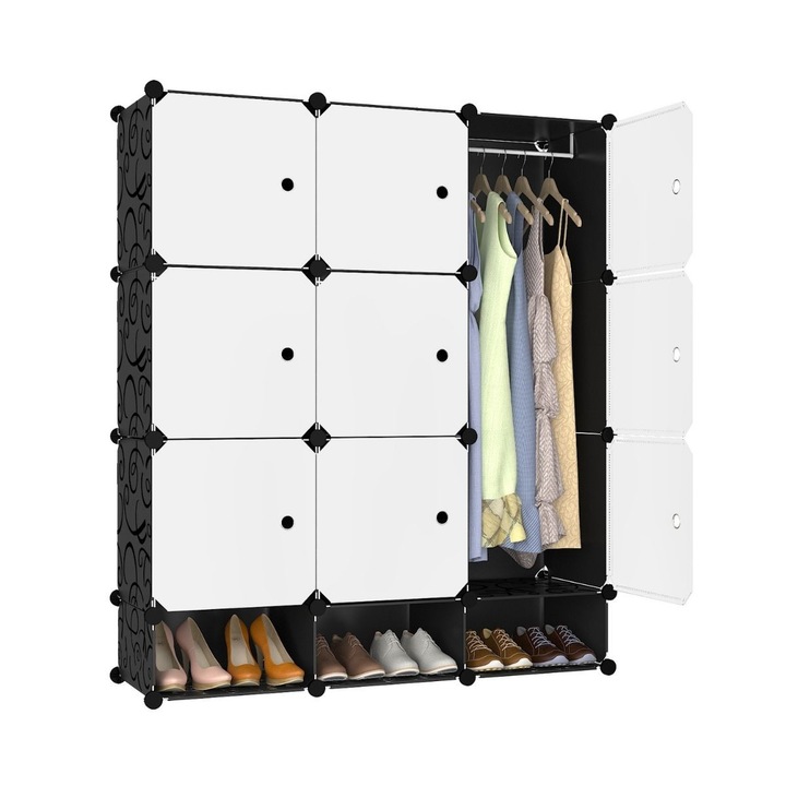 Dulap Modular, 9 Usi, Naimeed D7165, 127x110x37cm, Negru