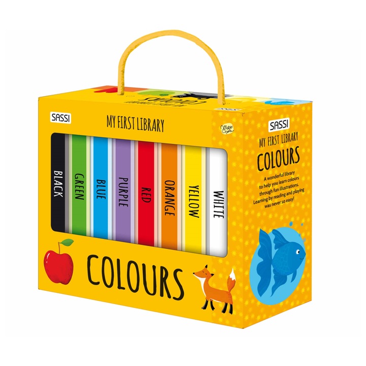 Играчки Sassi, Първата ми колекция от книги, Цветове, комплект от 8 картонени книги, 9x9cm, многоцветни, 2 години+