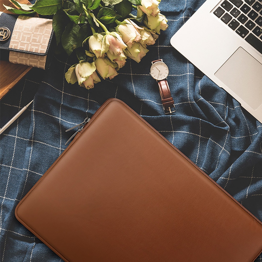 Geanta Laptop portabila, BOMSTOM, 14'', 15'', 16" inch, pentru Notebook, Ultrabook, captusit interior cu microfibra, impermeabila, Compatibila MacBook Pro/Air, Asus, Dell, HP, Lenovo, Maro