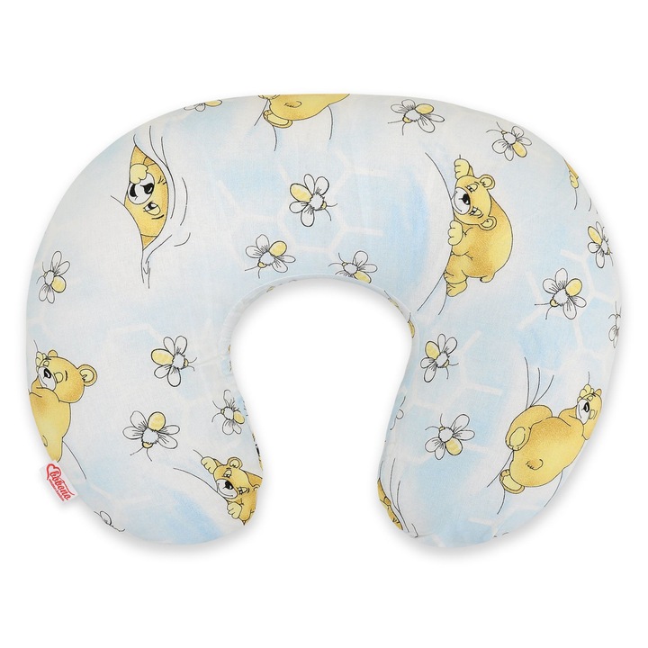 Възглавница за кърмене Bobono, 60x47cm, сертифициран памук, синя с мечета