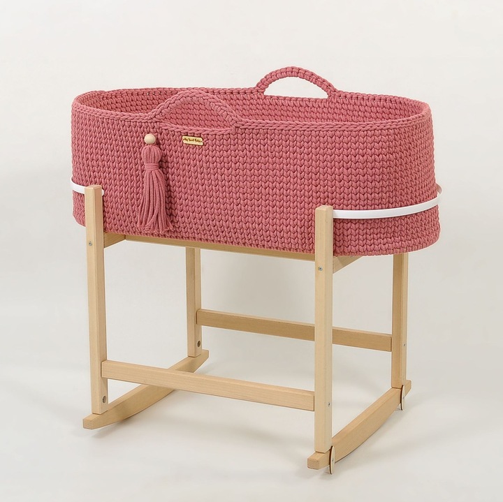 Landou cu suport pentru bebelusi, My Sweet Baby, stil boho, handmade, antibacterian, 75x35x25cm, 100% bumbac, natural