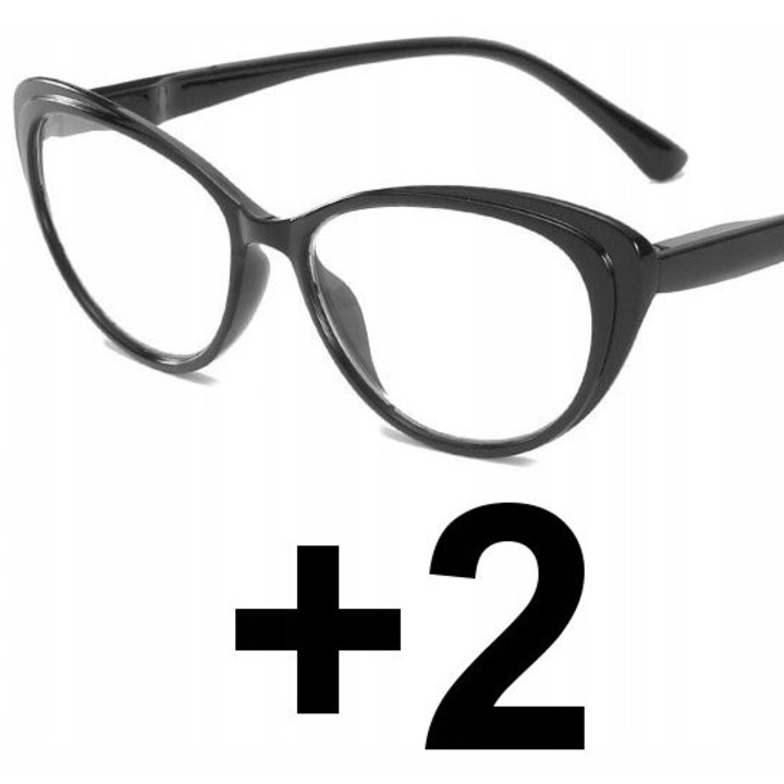 Ochelari de citit pentru femei, plastic, hipermetropie +2.00, negru