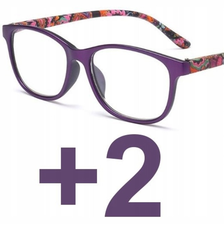 Ochelari de vedere F499p, progresivi, anti albastru, plastic, hipermetropie +2.00, pentru femei