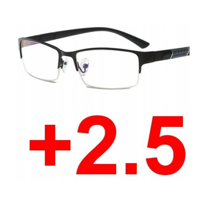 Ochelari de citire Swokance, hipermetropie +2.50, antireflex, filtrul de lumina albastră, negru, set cu carcasă și ștergere ochelari