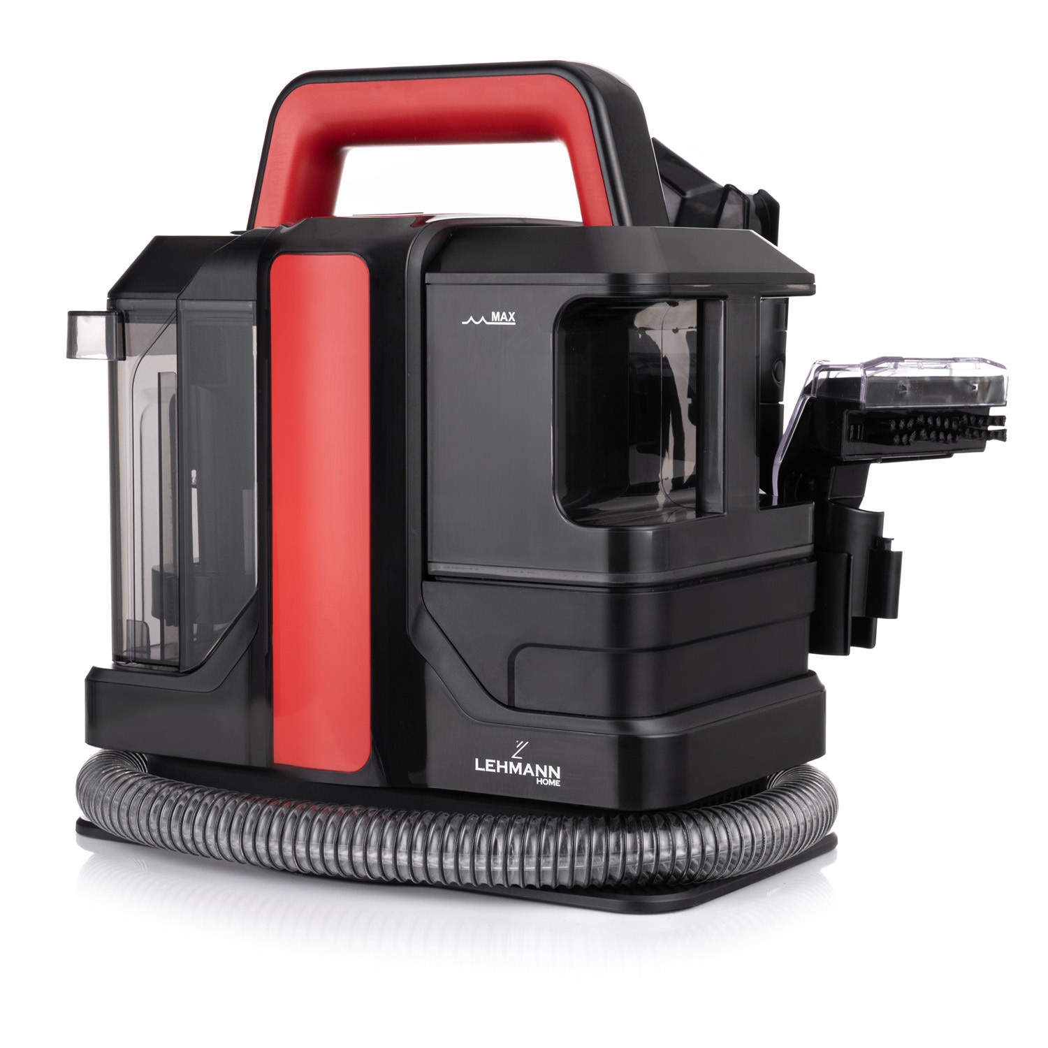 Aspirator cu spalare Lehmann Easywash, profesional, Injectie-Extractie, umed/uscat, putere de aspiratie 12kPa, IPX4, rezervor pentru apa curata 1.08L, rezervor pentru apa murdara 0.8L, 31.5x24x35.5 cm, 4.5kg, negru/rosu