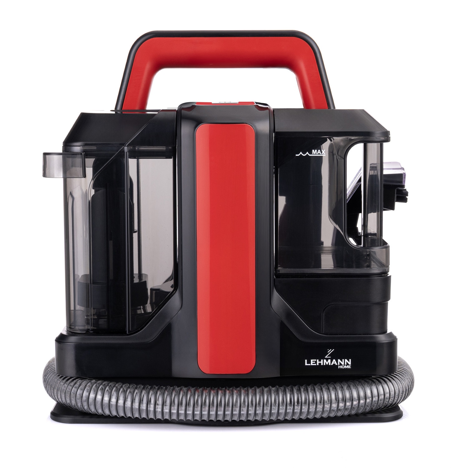 Aspirator cu spalare Lehmann Easywash, profesional, Injectie-Extractie, umed/uscat, putere de aspiratie 12kPa, IPX4, rezervor pentru apa curata 1.08L, rezervor pentru apa murdara 0.8L, 31.5x24x35.5 cm, 4.5kg, negru/rosu