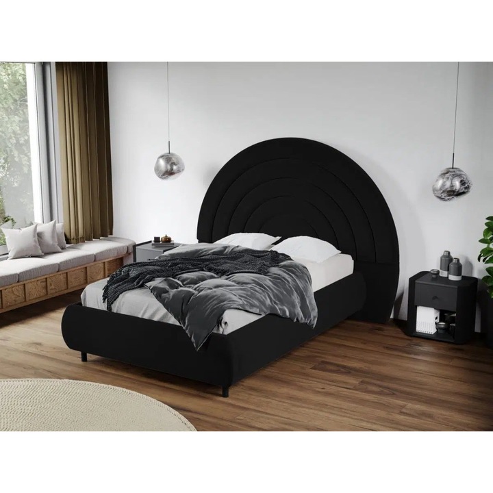 Pat Tapitat Leo, Tablie Semirotunda fix, 180x200, Negru/Velluto 20