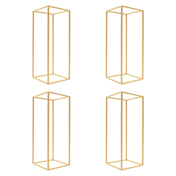 Vaza de nunta, geometrica, suport metalic, set, inaltime 60 cm, dreptunghiulara, aurie, Medie