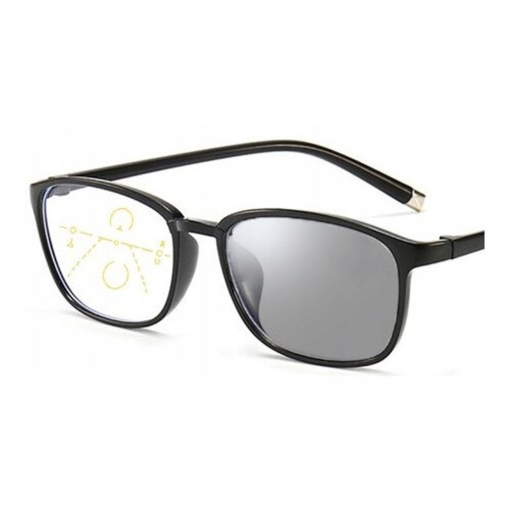 Ochelari de citit progresivi Photochrom, hipermetropie +3.00, negru-argintiu, dimensiuni diverse