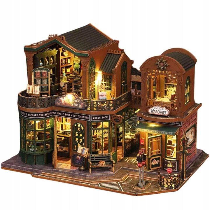 DIY miniatűr babaház, Harry Potter Varázskönyvtár, Habarri, Készlet szerszámokkal és ragasztóval, Fa, Szövet, Papír, Zsinór, Hab, Porvédelem, Nehézségi szint 6/7, Ideális ajándék, 23,5 cm x 17,2 cm x 18,3 cm, Többszínű