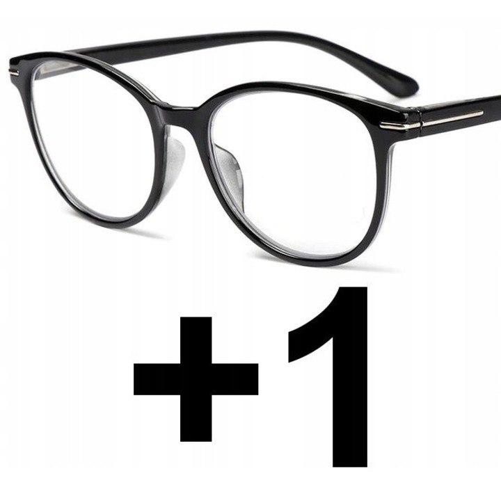 Ochelari de citit pentru femei, plastic, hipermetropie +1.00, negru-argintiu