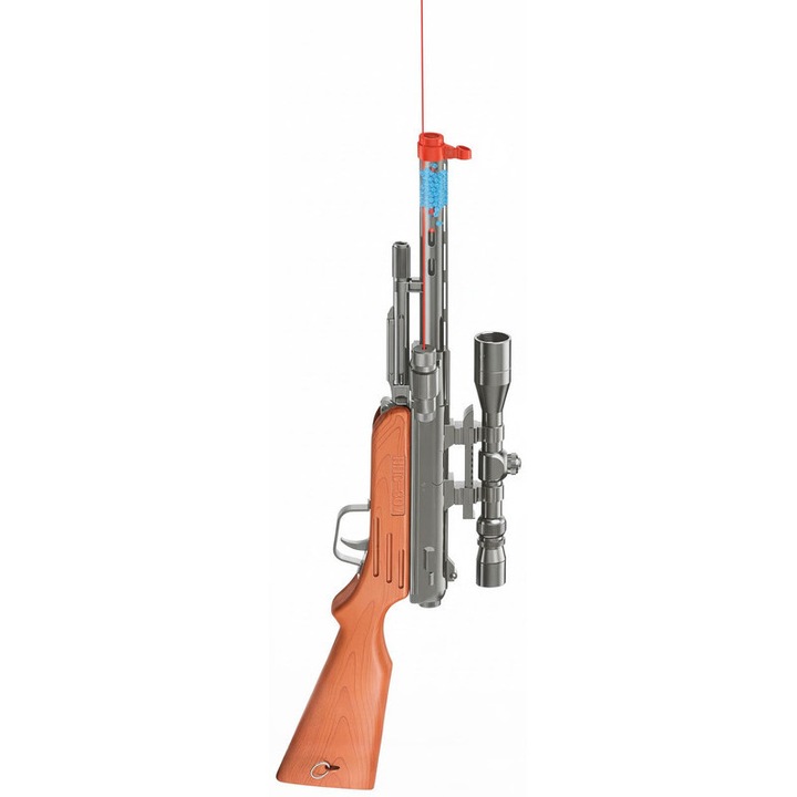 Pistol cu Gloante de Apa, Design Metalic Argintiu, Maner din Lemn, cu Luneta de Precizie, Culasa Transparenta