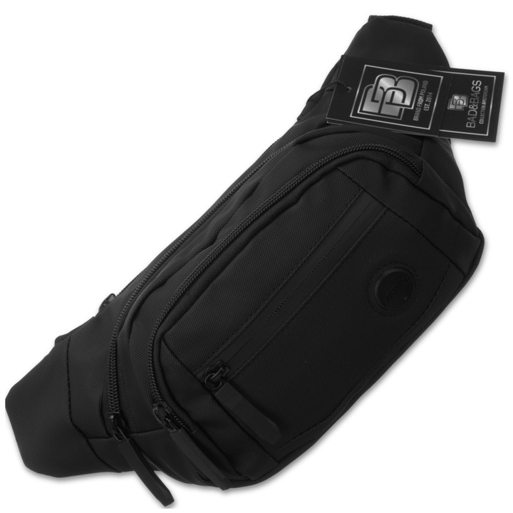 Мъжка чанта за кръст, BAD&BAGS, 4 джоба, черна, 36x15x11см