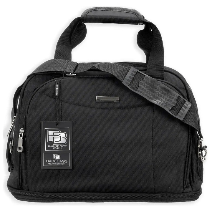 Geanta de calatorie BAD&BAGS, neagra, 38x27x23cm, material Oxford, rezistenta la uzura, pentru bagaj de mana