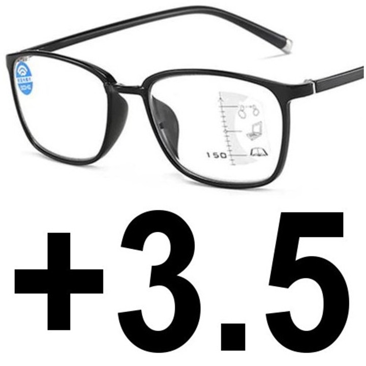 Ochelari de citit multifocali progresivi, hipermetropie, +3.50, plastic, negru-silver